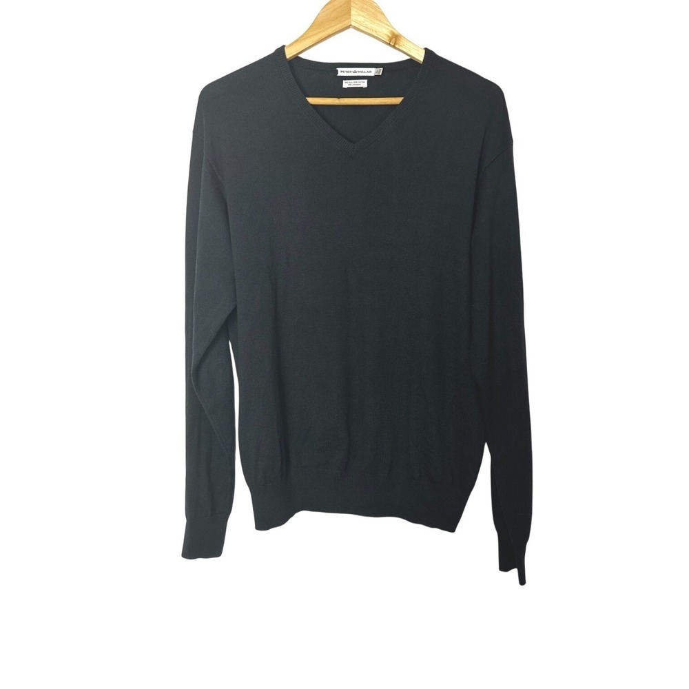 Peter Millar Sweater Mens Large Black Silk Cashmere Cotton V Neck Knit Pullover